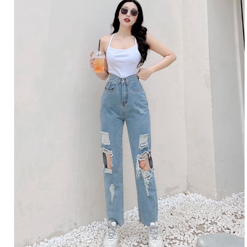 [ LEN LỎI ] QUẦN BAGGY JEANS NỮ LƯNG CAO RÁCH BÊN HÔNG TE TUA MÀU XANH NHẠT CAO CẤP NITI2 ĐỈNH CAO CÁ TÍNH