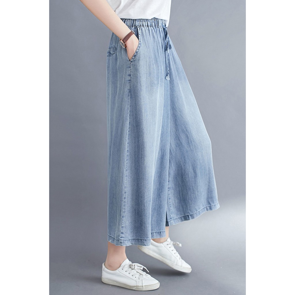 B137 Quần bò bigsize cạp chun ống rộng thời trang