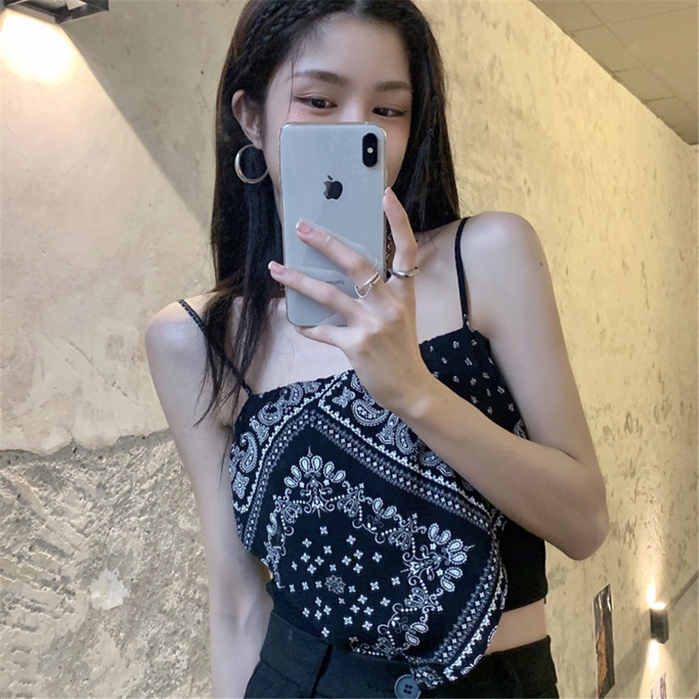 【sweet】woman Summer Creative print Pattern Silk Scarf Sexy Small Camisoles Clothing