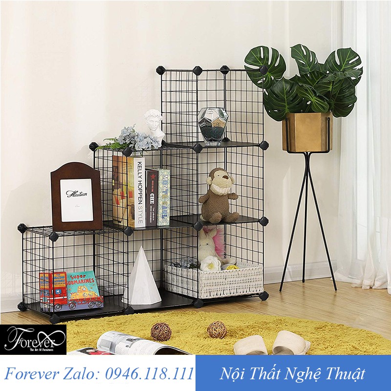 Tủ lưới sắt lắp ghép 6 ô tấm 35*35cm sâu 37cm màu đen - Nội Thất Nghệ Thuật Forever