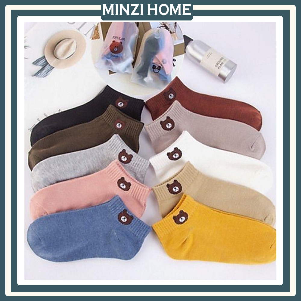 Tất Gấu Brown Set 10 Đôi Cổ Ngắn Đủ Màu Chất Cotton Mềm Mịn