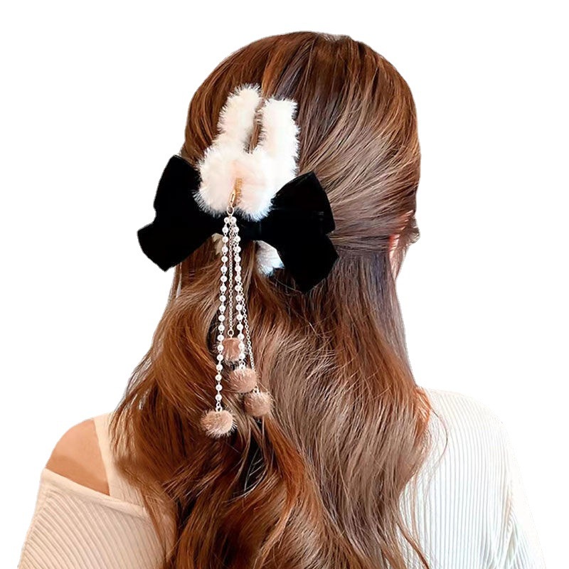 Kẹp Tóc Nơ Phối Tua Rua Đính Ngọc Trai Nhân Tạo Thời Trang 2022