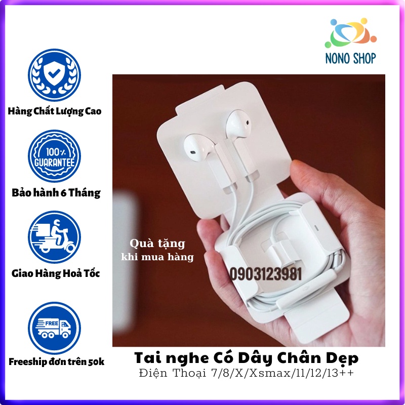 Tai Nghe Có Dây Cho Điện Thoại 7/8/X/XsMax/11/12/13++ (Bốc-Máy) Chân Dẹp - Bảo Hành 1 Đổi 1, Không Kết Nối Bluetooth