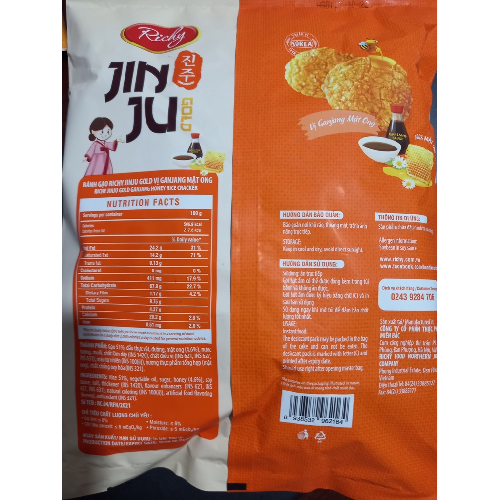 Bánh Gạo JinJu Gold hương vị Gangjang Mật ong túi 120gr