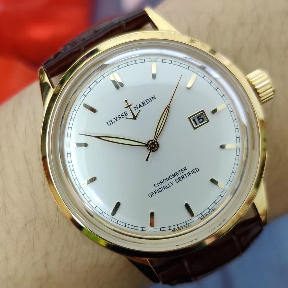 Đồng hồ nam - ULYSSE NARDIN mặt kính cong - dây da cao cấp