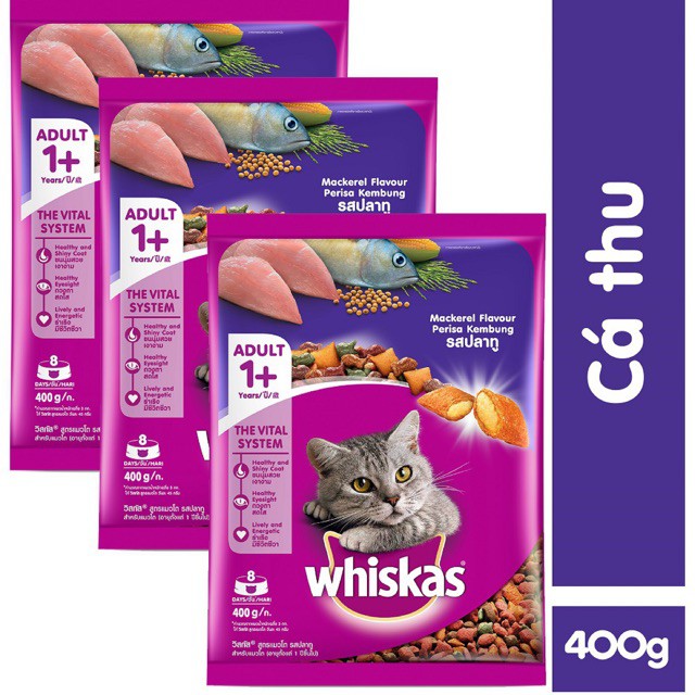 Thức ăn hạt cho mèo lớn Whiskas vị cá thu/ cá biển 400gr