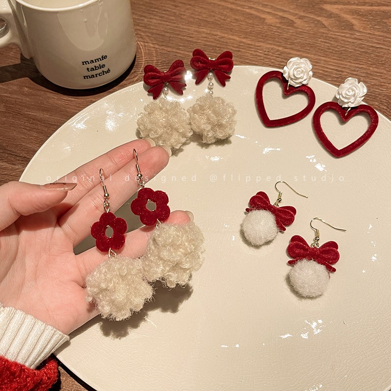 Khuyên Tai Bạc S925 Đính Nơ Nhung Đỏ Sang Trọng Không Gây Dị Ứng Thời Trang Cao Cấp Dành Cho Nữ