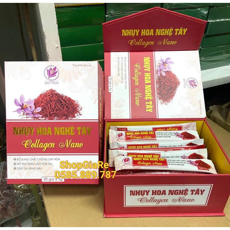 Nhụy Hoa Nghệ Tây Collagen Nano đam da sáng da, ngăn ngừa lão hóa bổ sung vitamin, giảm nám, tàn nhan, độ ổm cho da