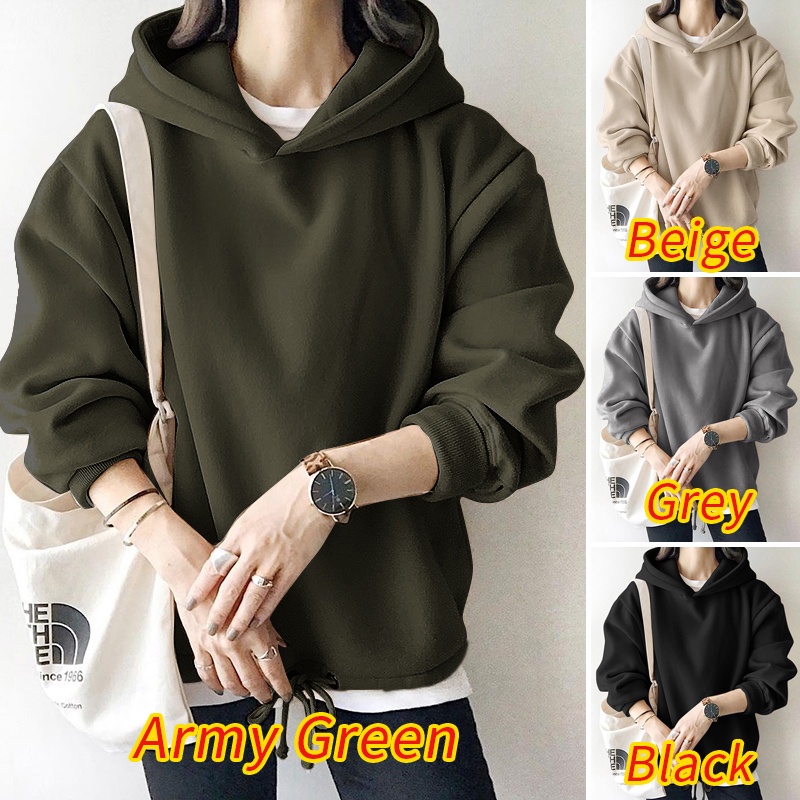 Áo hoodie Zanzea màu trơn cổ chữ O dây rút giữ ấm thời trang đường phố cho nữ（Phần mỏng）