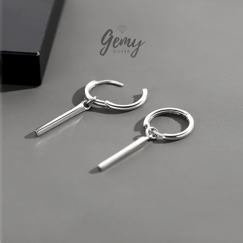 Khuyên tai nam bạc tròn thanh thẳng treo có thể tháo rời unisex Straight Line (1 chiếc) | GEMY SILVER KN51