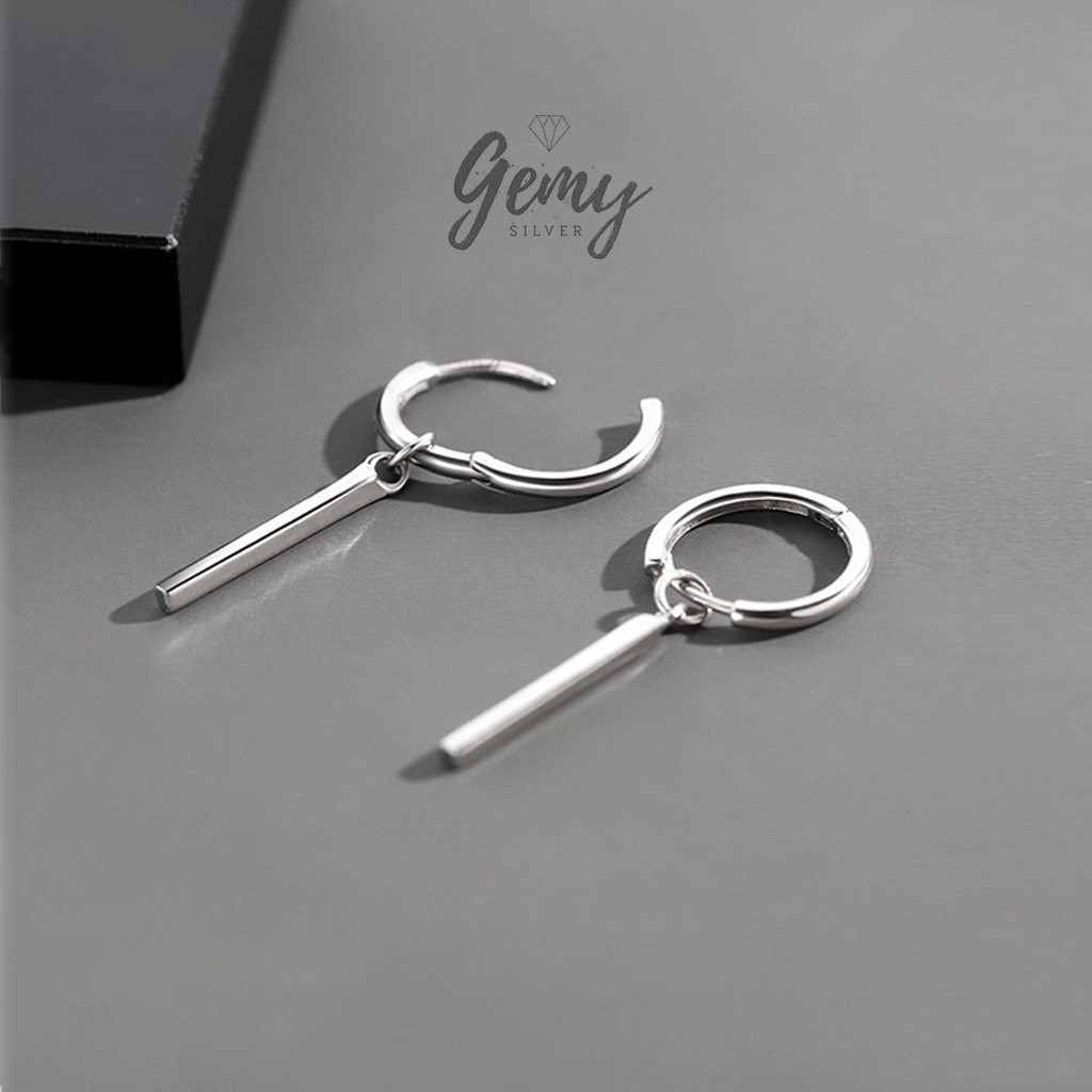 Bông tai, Khuyên tai nam nữ bạc cao cấp Straight Line dáng tròn đơn giản, cá tính, unisex KN51(1 chiếc)| GEMY SILVER