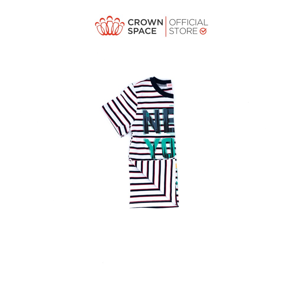 Áo Phông Kẻ New York Bé Trai Crown Kids Fashion CKBS2110709.W TShirt Vải Cotton Thoáng Mát Từ Size 5-10