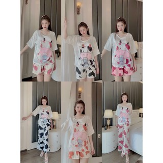 Bộ ngủ bò sữa cute - bộ ngủ lụa tơ cao cấp mịn mát