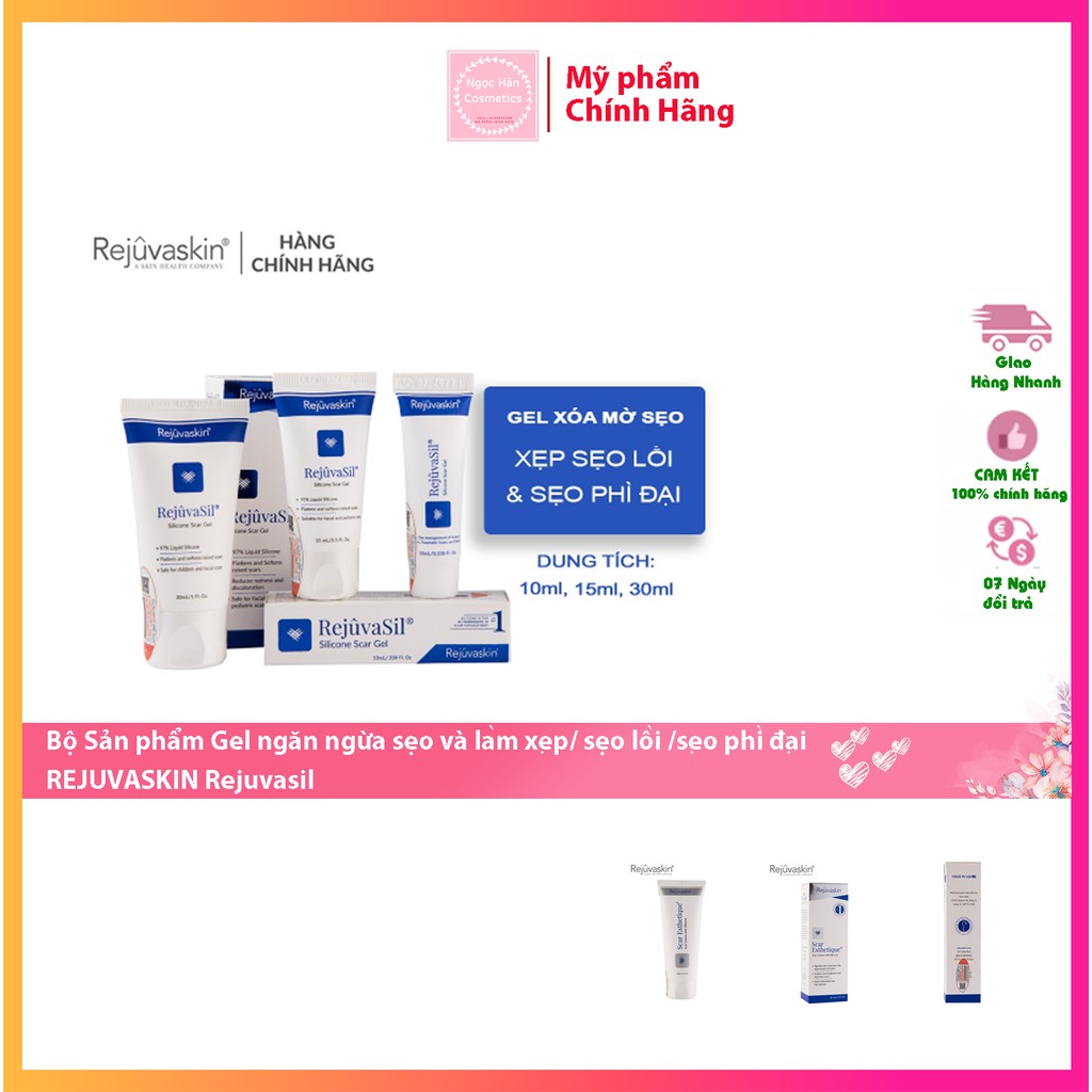 Bộ sản phẩm Gel ngăn ngừa sẹo và làm xẹp sẹo lồi/ sẹo phì đại REJUVASKIN Rejuvasil 10ml, 15ml, 30ml