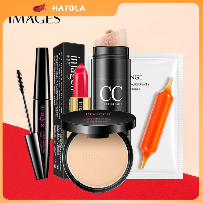 Set trang điểm IMAGES Kem CC + Phấn phủ + Son thỏi + Mascara + Mặt nạ cam đỏ TH-28