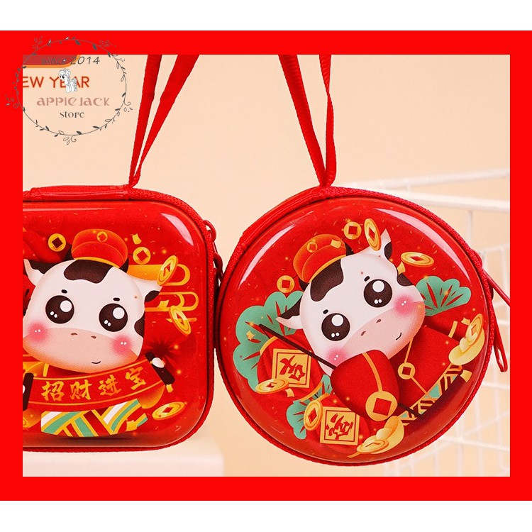 [ĐẸP -SẴN - RẺ] Túi hộp Tròn Mini Đựng LÌ XÌ TẾT 2021 - HÌNH CON TRÂU - Kiểu Dáng Xinh Xắn Đáng Yêu
