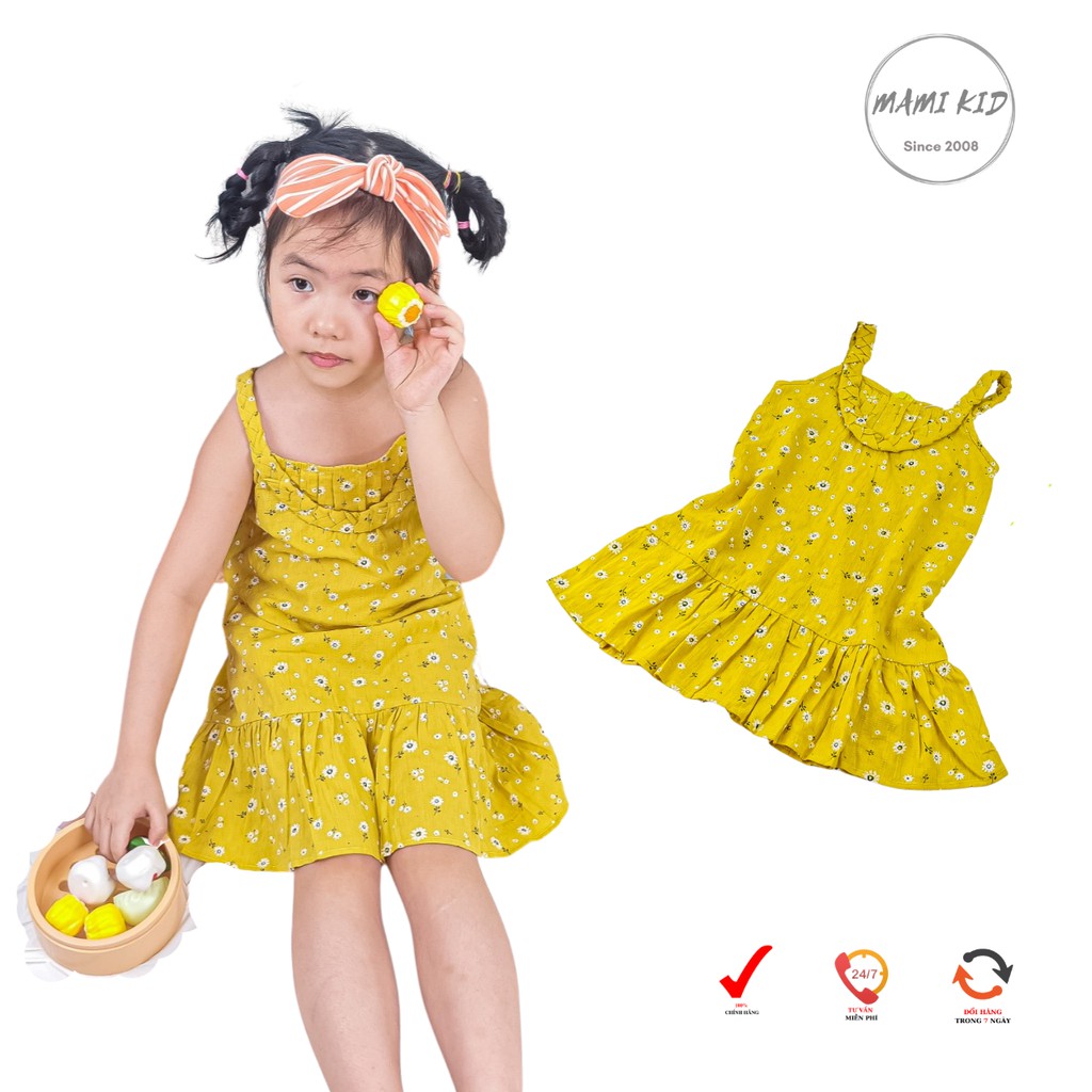 váy xinh cho bé gái 1-7 tuổi, chất đũi hoa, phong cách hàn quốc, MAMI KID