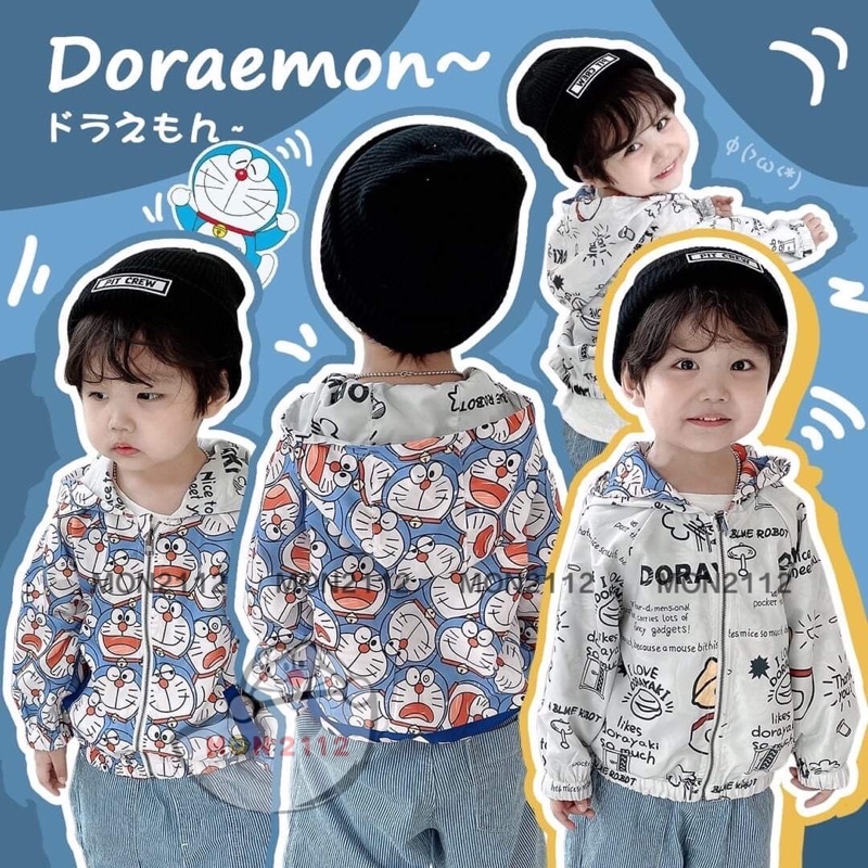 Áo khoác kaki 2 mặt trẻ em Doraemon Doremon size 7->23kg
