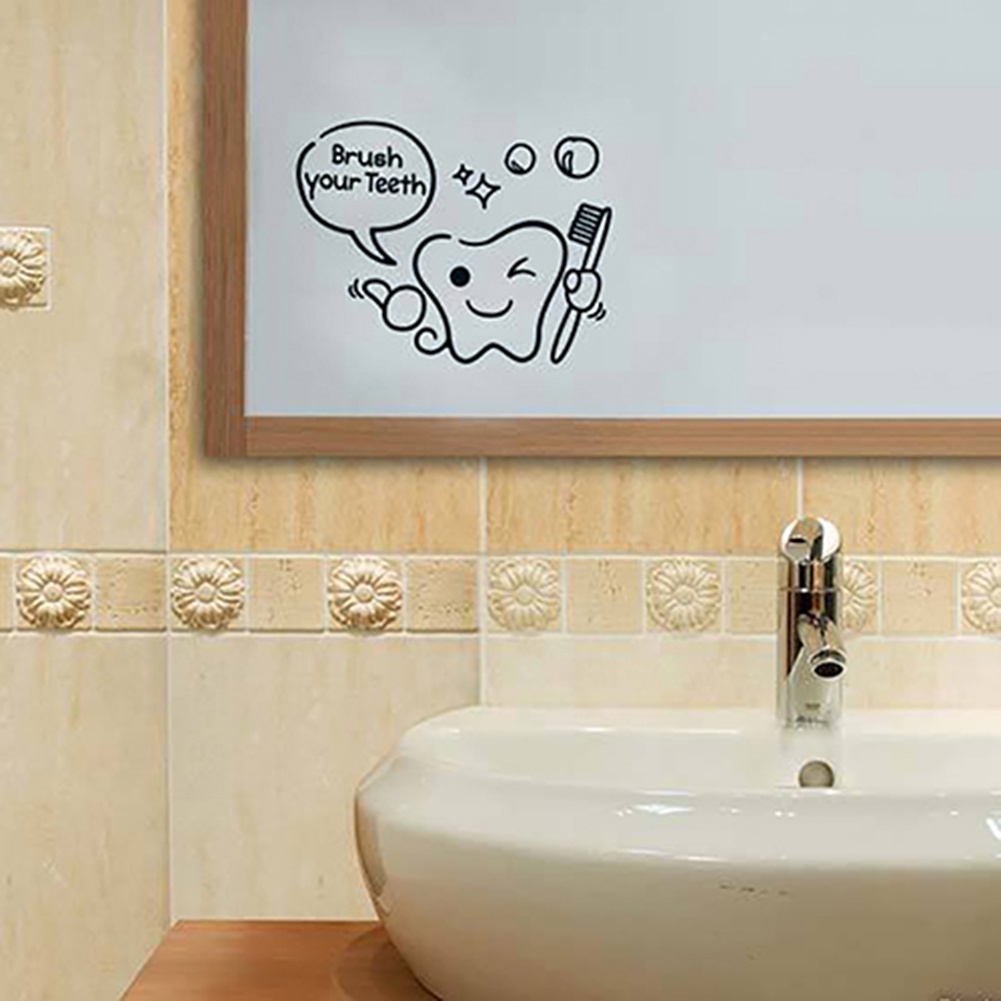 Sticker dán tường hình chữ Brush your teeth/shower hoạt hình bằng vinyl trang trí tường dễ thương