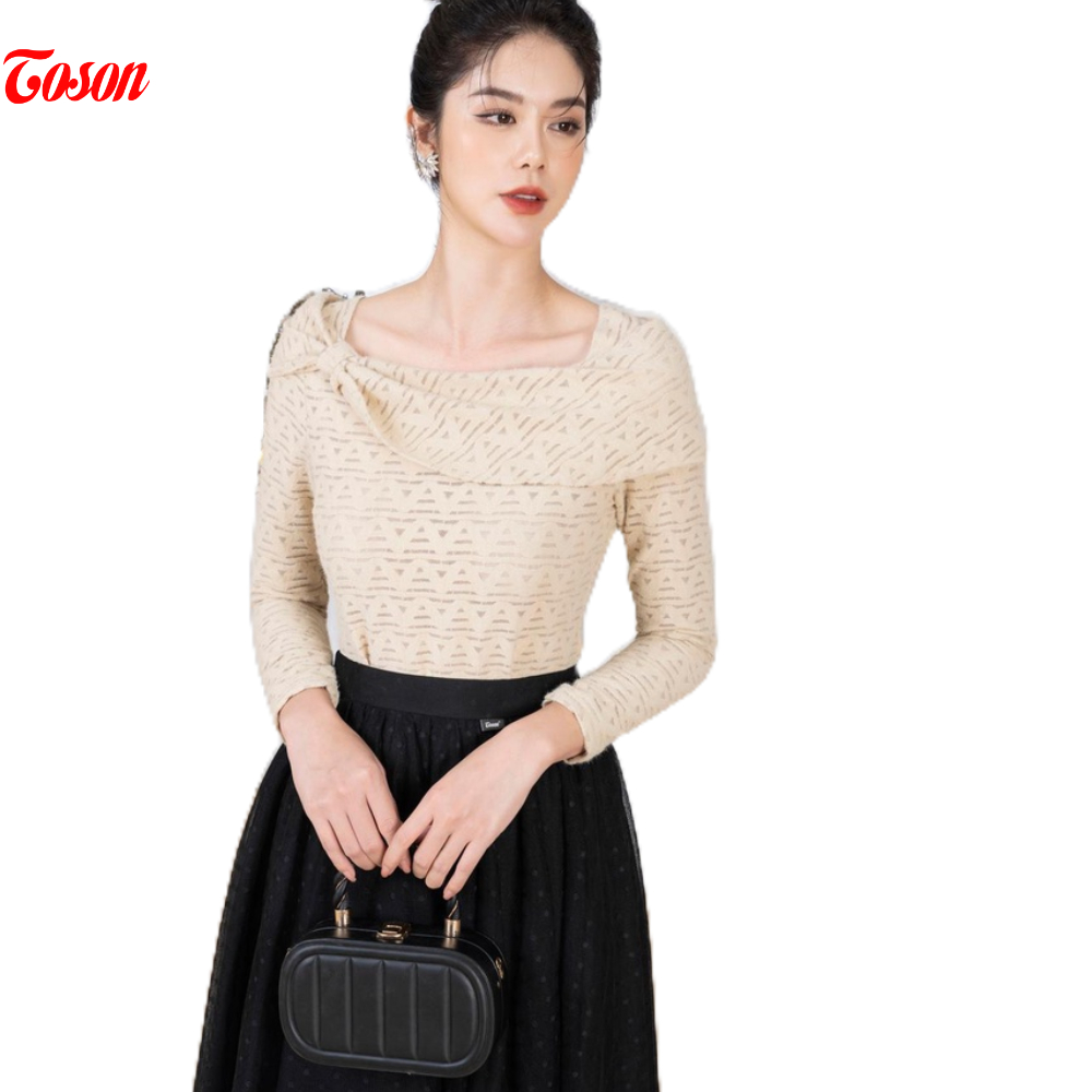 Áo len be kem dệt sóng, vai đổ xếp tà bong Toson 17926E32