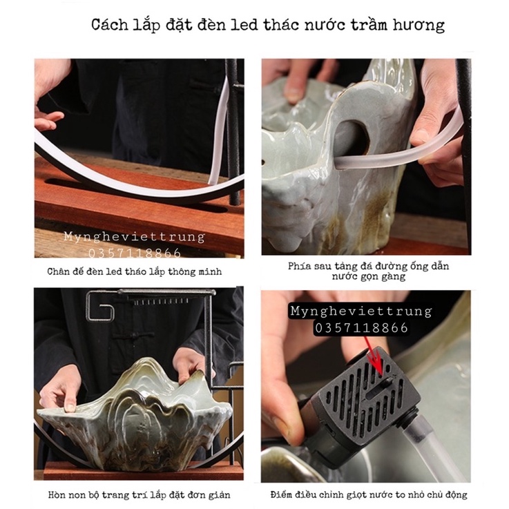 Thác Đá Non Bộ Trầm Hương Khung Đèn Led Cao Cấp Cỡ Đại