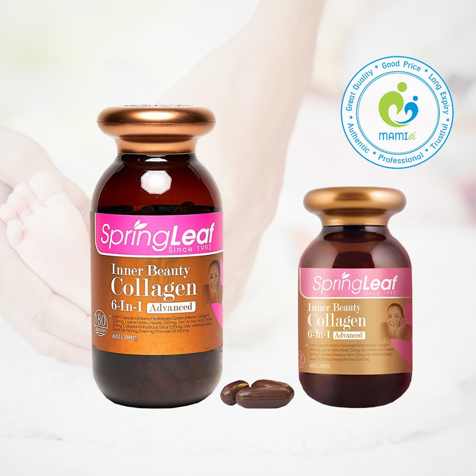 Viên collagen (90v/180v) chống lão hóa, đẹp da cho người từ 18 tuổi SpringLeaf Inner Beauty collagen 6-in-1 Advanced, Úc