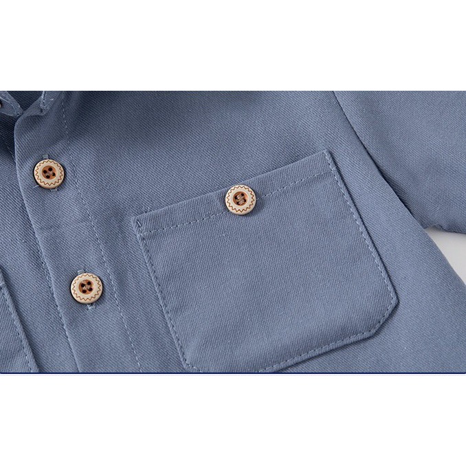 Áo sơ mi cho bé WELLKIDS áo dài tay họa tiết túi ngực có khuy