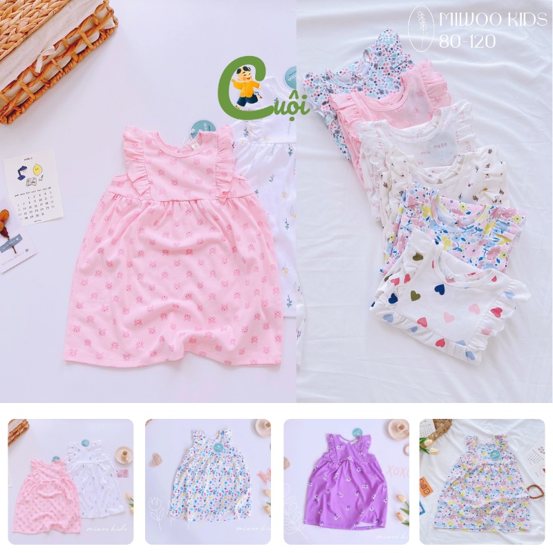 Váy bé gái, đầm cánh tiên Miwoo cho bé chất liệu cotton cao cấp mềm mịn cho bé đi học đi chơi size từ 8 đến 18kg