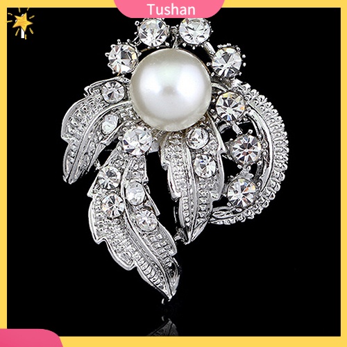 Ghim cài áo hình hoa đính kim cương ngọc trai giả thời trang cho nữ