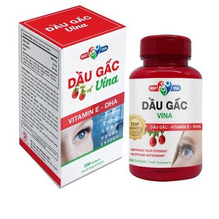 Thực phẩm Dầu Gấc Vina - Bổ sung dưỡng chất cần thiết cho mắt, tăng cường thị lực - Lọ 200 viên