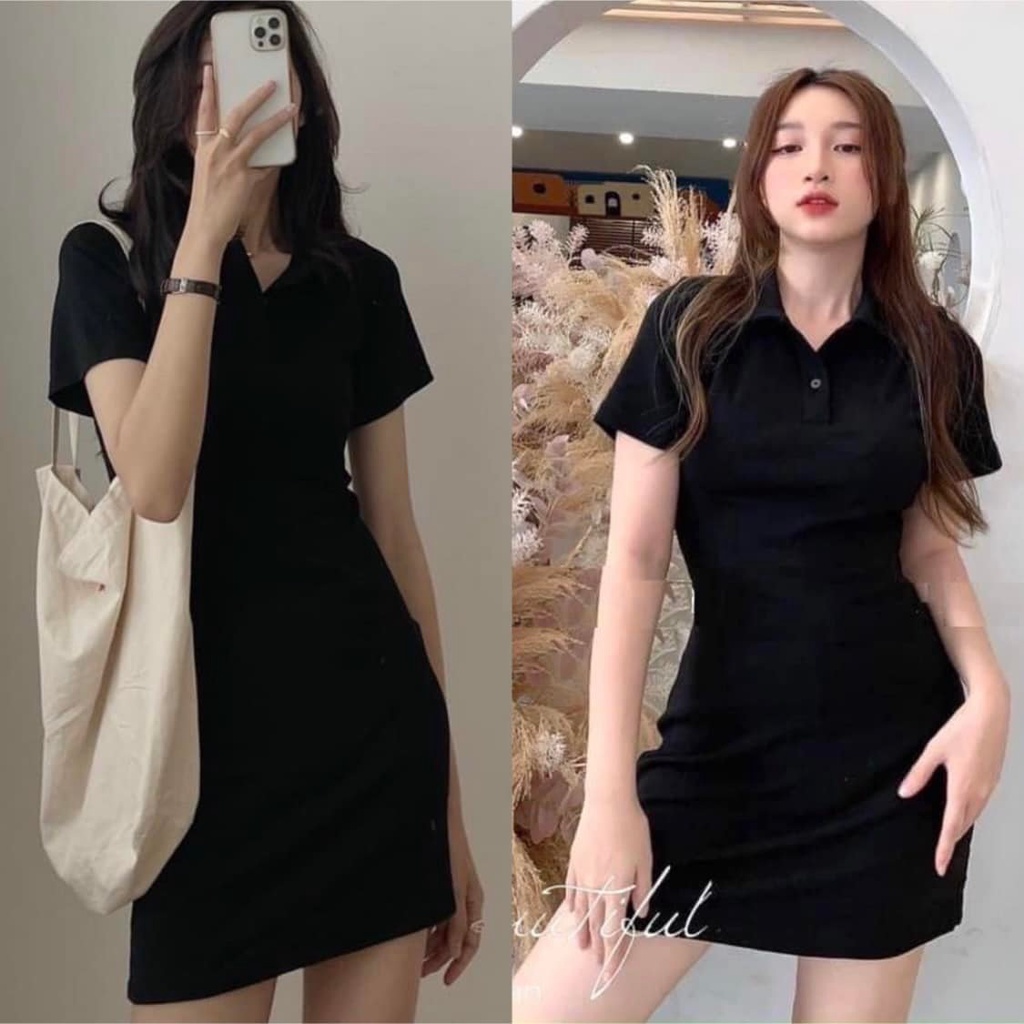 Váy Polo Trơn Pastel PEONYB Nữ [FREESHIP] 🌸 Đầm cổ sơ mi dáng ôm body, thun cộc tay màu ĐEN | HỒNG | XÁM Ulzzang HOT 🌸