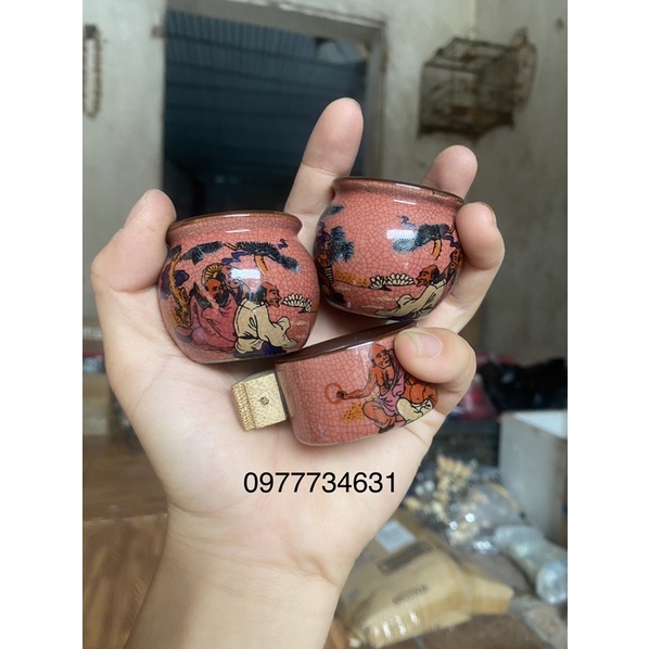 Cóng lồng chim chào mào, chích choè men rạn cao cấp hàng Trung Quốc kèm tai tre full cật Tàu