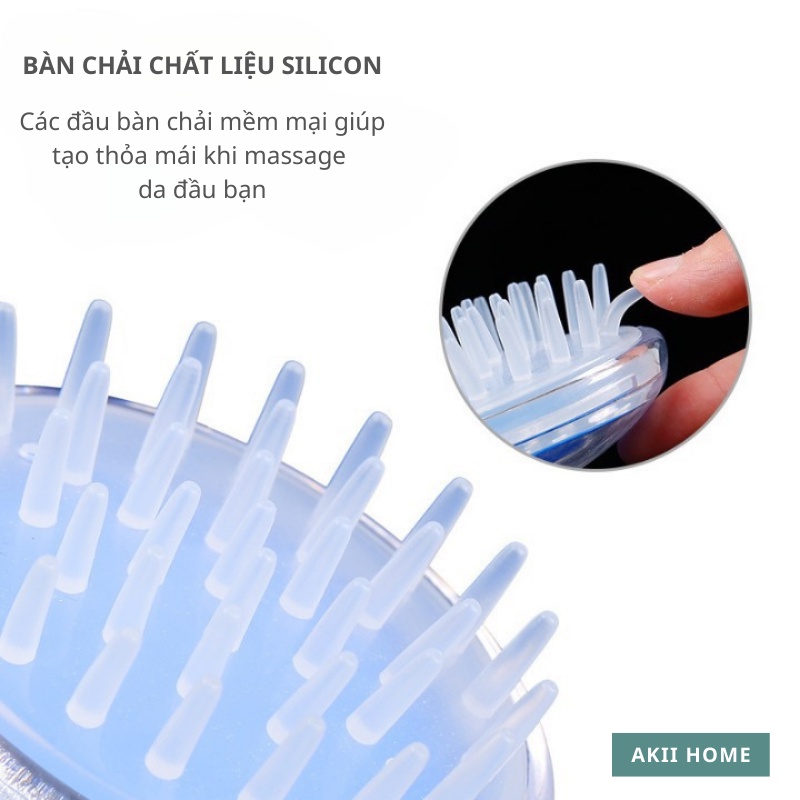 Bàn chải massage da đầu silicon, dễ dàng tạo bọt, kích thích, làm sạch da đầu Akii Home NT06