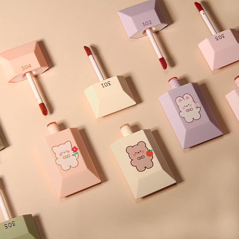 [Hàng mới về] Son môi dạng kem lì lâu trôi thiết kế họa tiết hình thú cưng đáng yêu