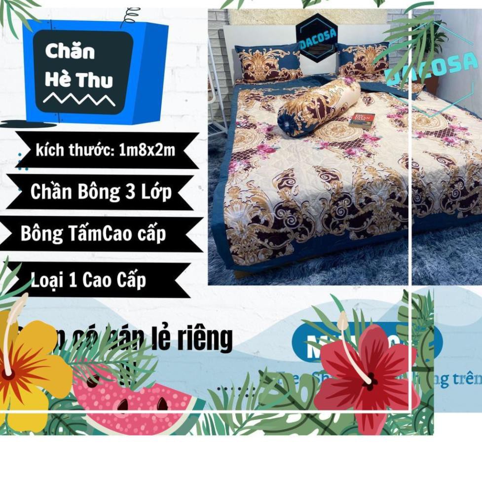 T [COMBO SIÊU KHUYẾN MẠI] Bộ chăn ga gối 5 món chăn phao trần bông dày siêu nhẹ không cần lồng vỏ tiện lợi