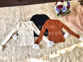 Áo len tăm tay phối ren