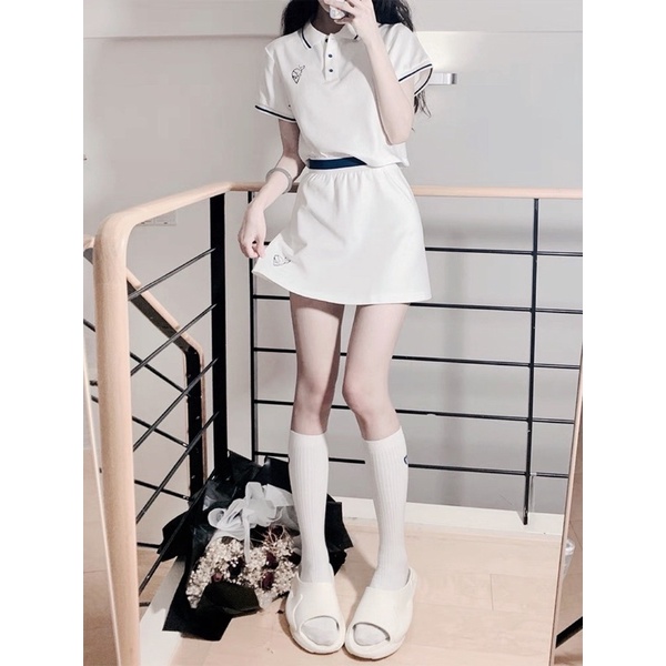 SET ÁO CỔ Chân Váy TRẮNG THÊU PHỐI CỔ VIỀN