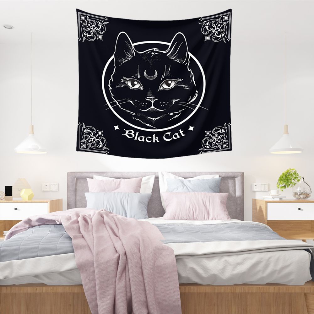 Thảm Treo Tường Trang Trí Họa Tiết Mèo Đen Độc Đáo 95*73cm