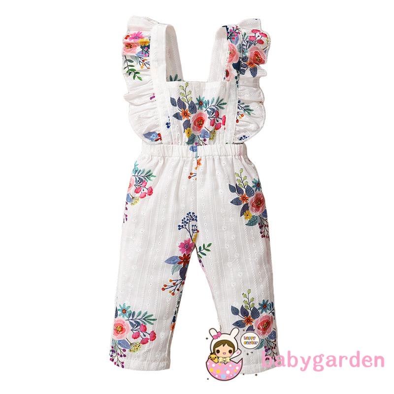 Bộ áo liền quần cổ vuông không tay họa tiết hoa xinh xắn cho bé gái