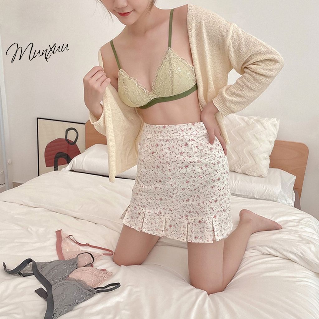 Áo lót ren nữ Munxuu thiết kế không gọng, đệm mỏng ôm ngực phối ren thêu hoa tinh tế gợi cảm - AV33