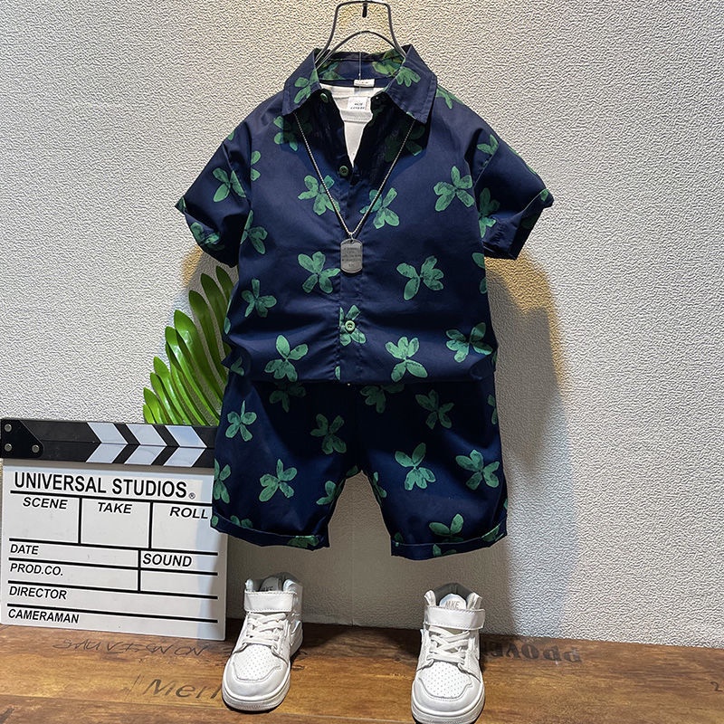 Set Áo Sơ Mi Ngắn Tay Và Quần Short Thời Trang Mùa Hè Phong Cách Hàn Quốc Mới Cho Bé Trai