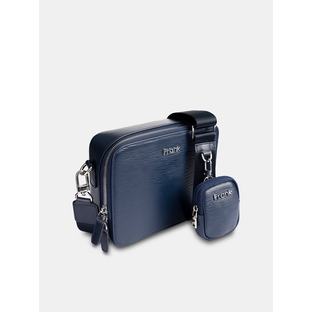 Túi Đeo Chéo Nam Da Bò Epi Cao Cấp FRANK Paul Duo Messenger Bag Túi Đựng Điện Thoại, Ipad Mini Cho Nam-Xanh Royal