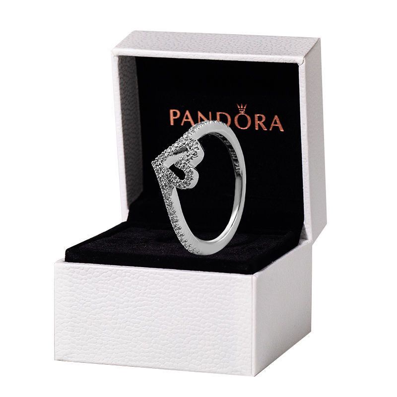 PANDORA Nhẫn Bạc 925 Đính Đá Cz Hình Trái Tim Cổ Điển