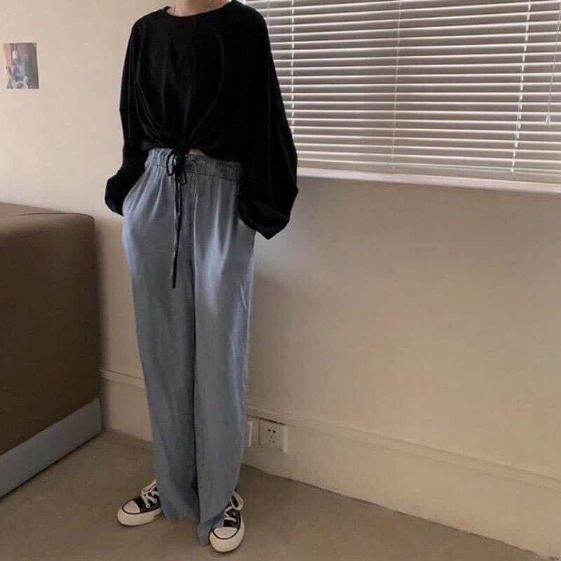 Áo croptop dài tay bo chun eo Unisex ❤️croptop tay phồng❤️phong cách ulzzang chất thun co dãn mát mịn, NENEE