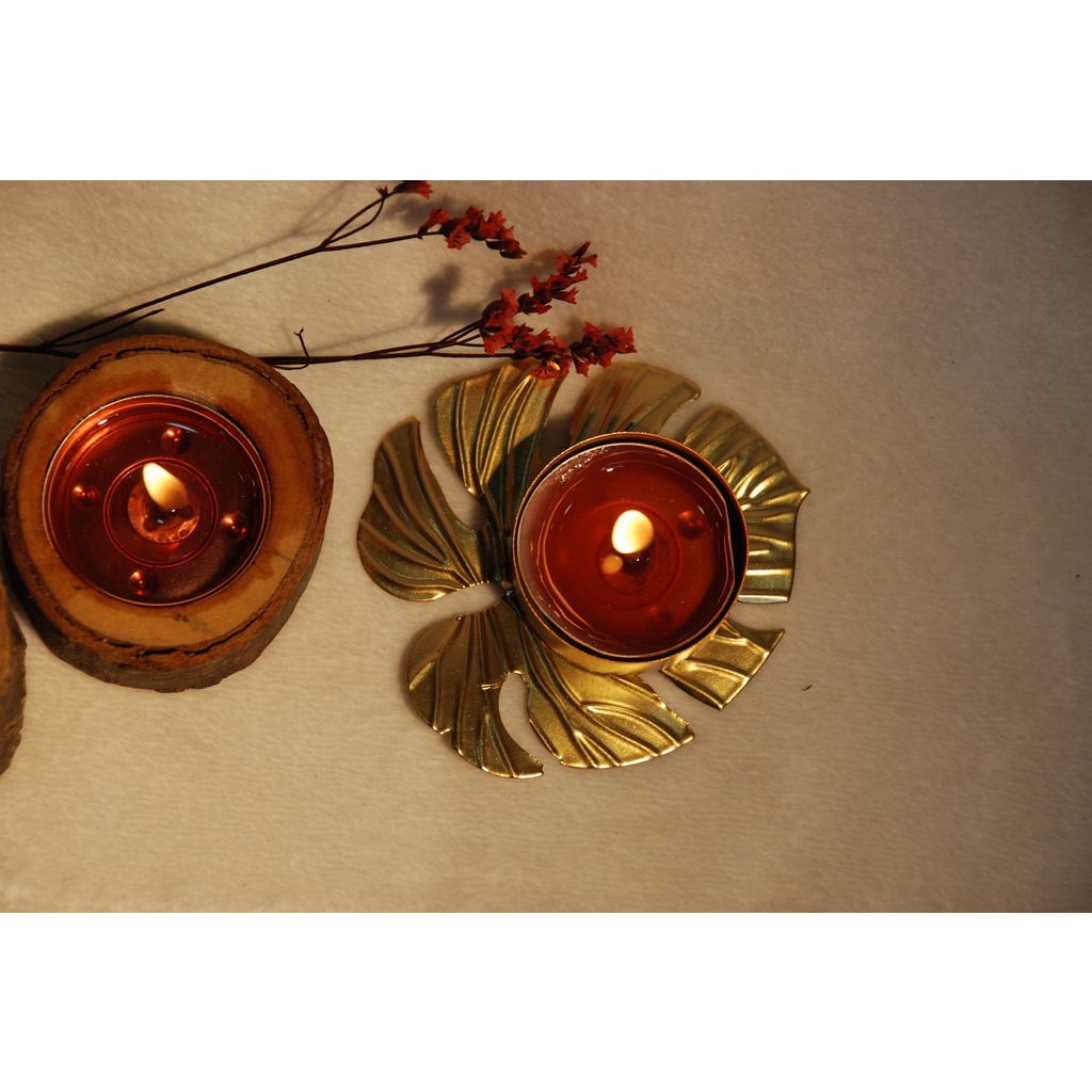 Đế nến 1 Tealight lá vàng