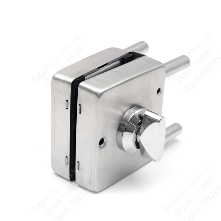 Khóa cho cửa kính cường lực không khung làm bằng inox 304, chốt đôi, khóa cả trong và ngoài