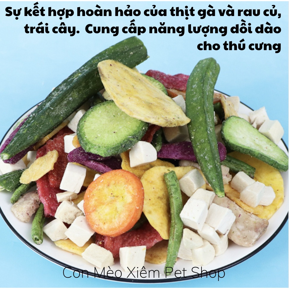 Salad cho thú cưng gà nấm rau củ sấy khô cho chó mèo 150gr, snack salat trộn ăn vặt chất xơ Con Mèo Xiêm