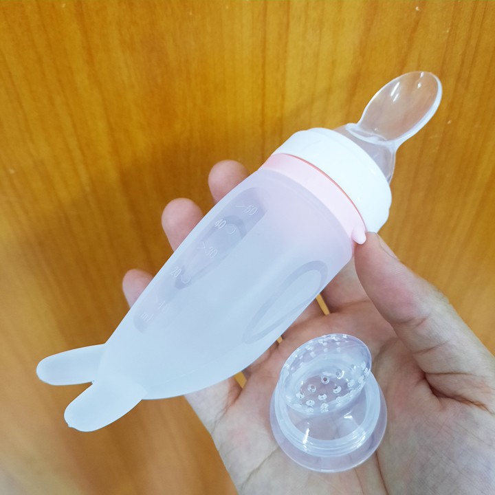 Bình thìa ăn dặm silicone 2in1 siêu mềm hình cá heo kèm núm nhai ăn dặm thông minh chống hóc cho bé Sami Nhật bản