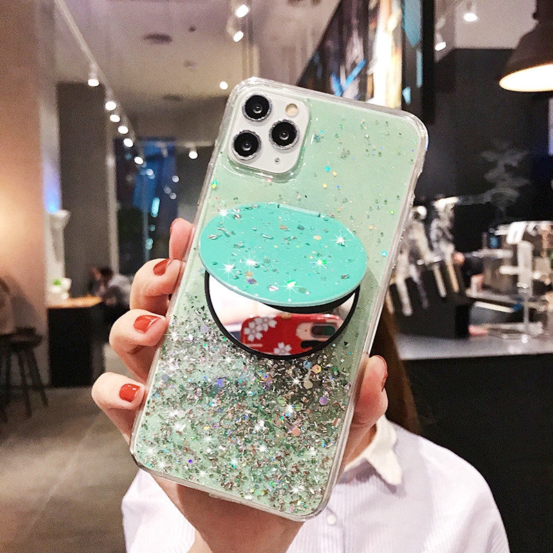 Samsung Galaxy A51 A71 A81 A91 A10 A20 A30 A30S A40 A50 A5S A60 A70 A80 A90 A6 A7 A9 2018 M10 M20 Hard Glitter Starry Sky Mirror Bracket Case