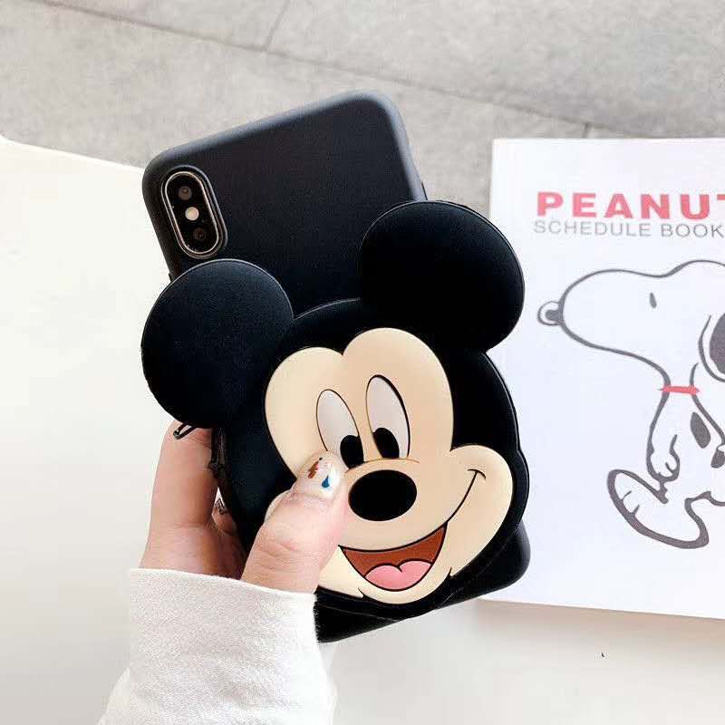 Ốp Điện Thoại Mềm Gắn Ví Hình Mickey + Dây Đeo Cho Oppo A93 A53 A91 A7 A92 A12 F1S F5 F7 R7 S Lite A1K Realme 5 I C2 A12 E